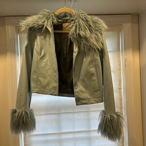 Blue urban outfitters faux leather coat NWOT